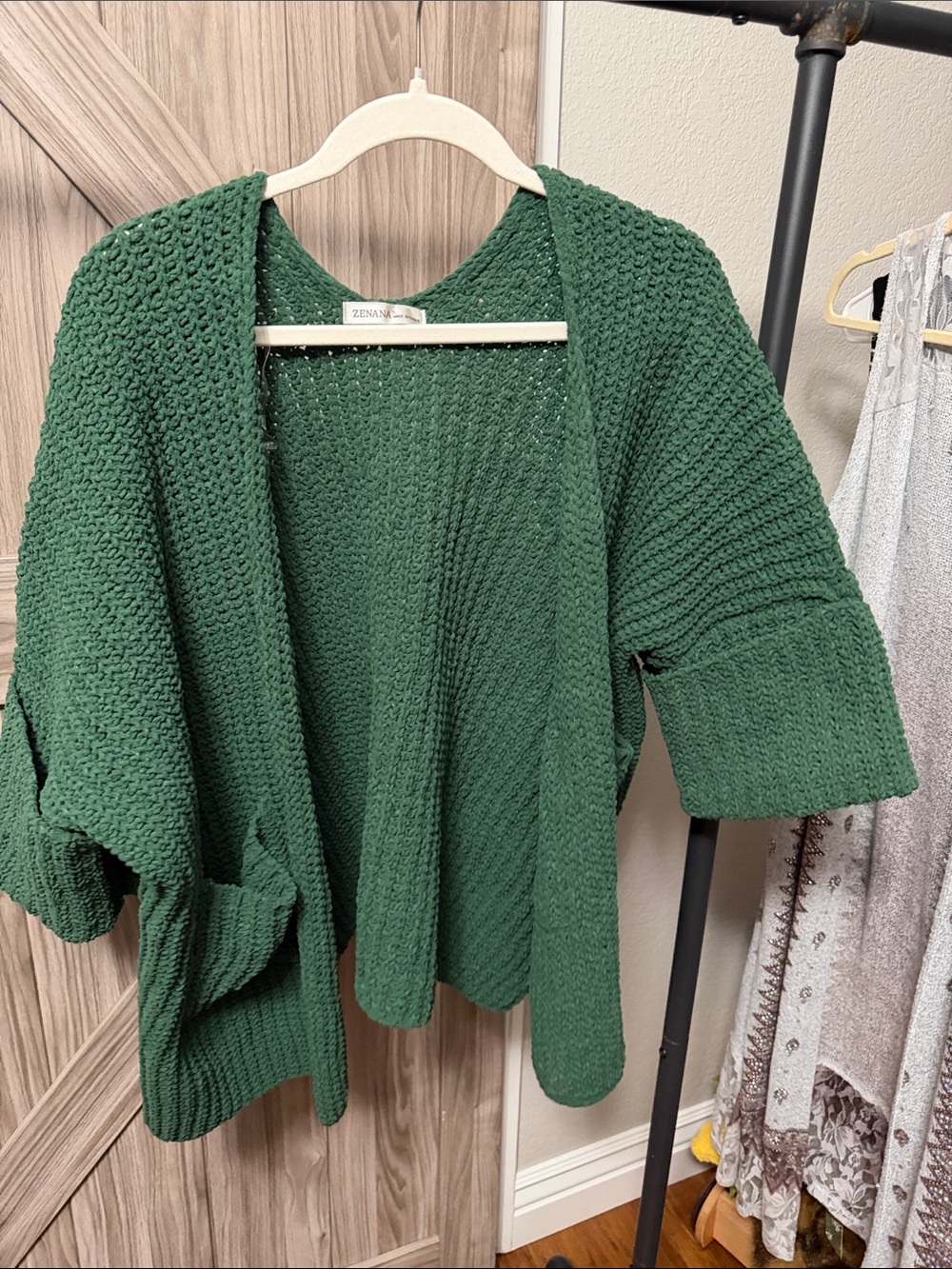 Zenana Green Open Front Chunky Knit Cardigan Size Small